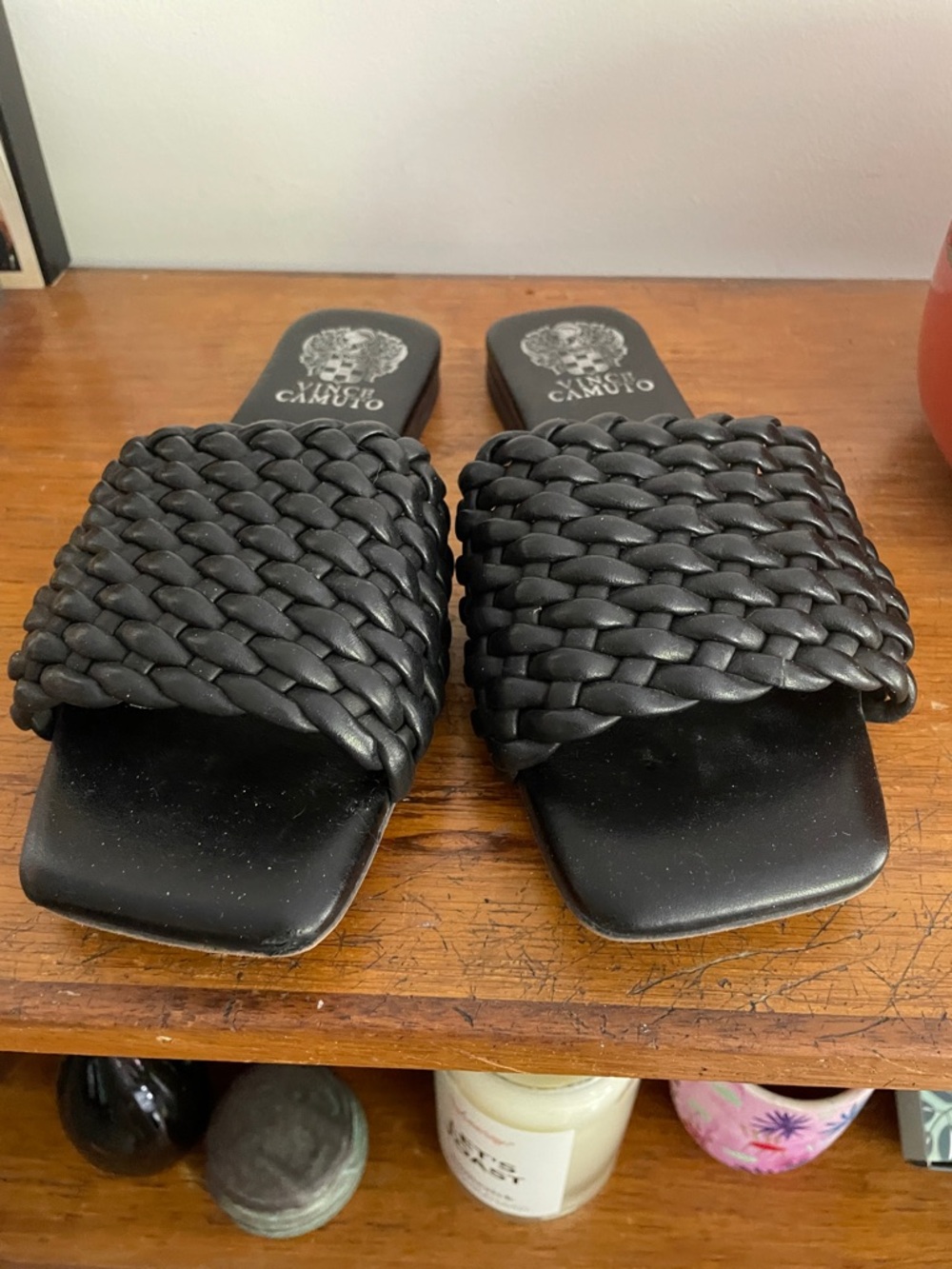 Vince Camuto Black Braided Leather Slide Sandals